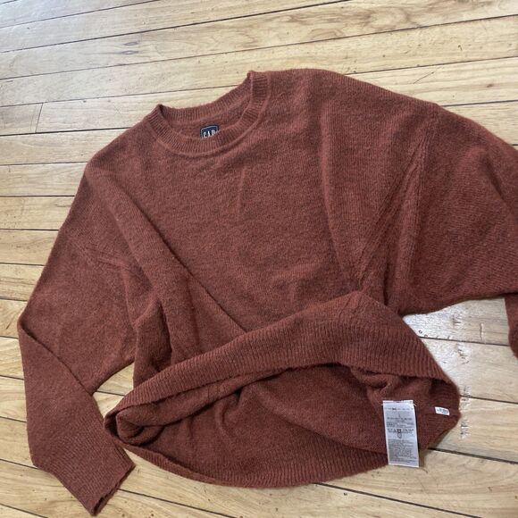 Gap Crop Sweater Wool Alpaca L Burnt Orange Brown Mock Oversize Western Knit 44" - Picture 6 of 16